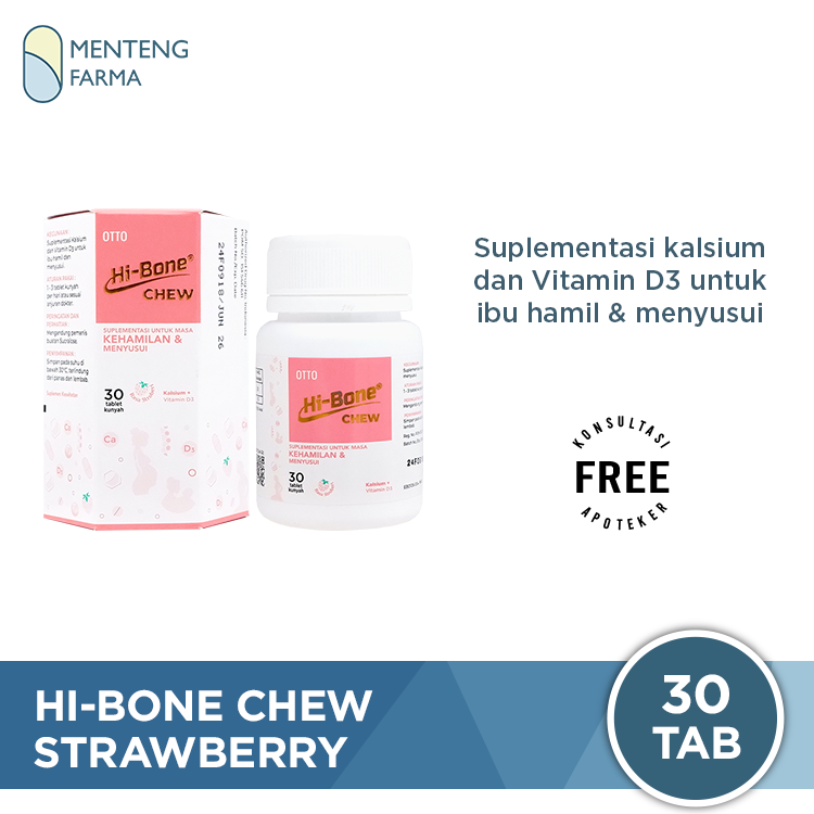 Hi-Bone Chew Strawberry 30 Tablet - Suplemen Ibu Hamil dan Menyusui