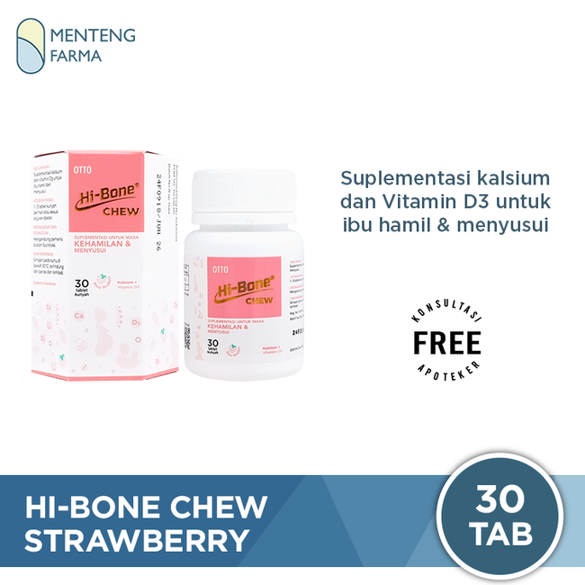 Hi-Bone Chew Strawberry 30 Tablet - Suplemen Ibu Hamil dan Menyusui