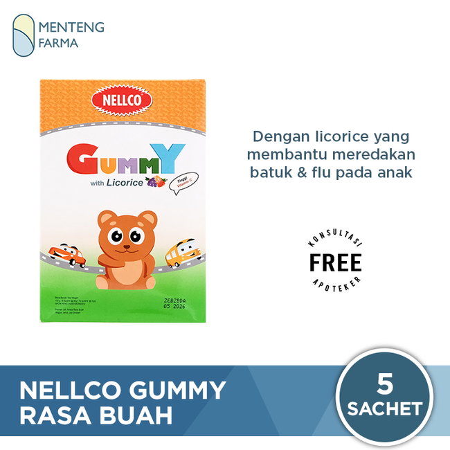 Nellco Gummy Anak Rasa Buah Isi 5 Sachet - Pereda Batuk dan Flu Anak