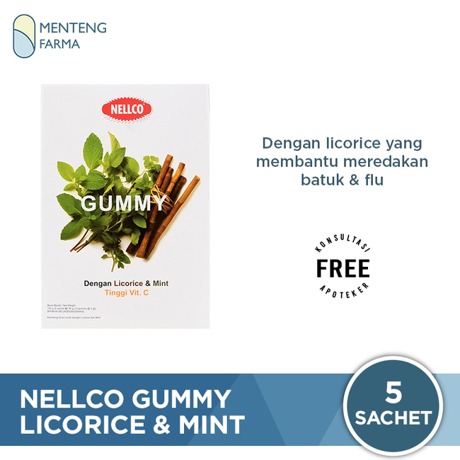 Nellco Gummy Lecorice Mint Isi 5 Sachet - Pereda Batuk dan Flu