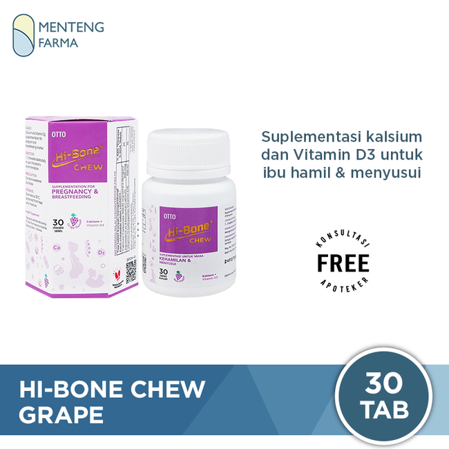 Hi-Bone Chew Grape 30 Tablet - Suplemen Ibu Hamil dan Menyusui