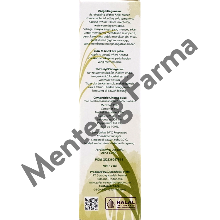 Safe Care Minyak Angin Lemon Grass 10 mL - Meredakan Gejala Masuk Angin