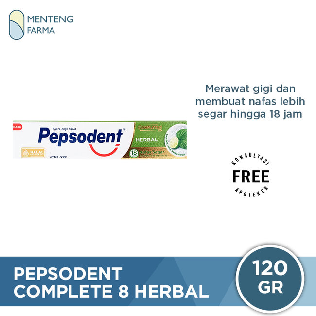 Pepsodent Complete 8 Herbal 120 Gr - Pasta Gigi Herbal dengan Ekstrak Daun Sirih