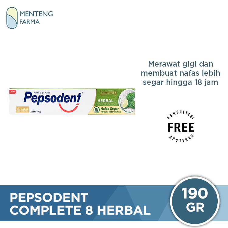 Pepsodent Complete 8 Herbal 190 Gr - Pasta Gigi Herbal dengan Ekstrak Daun Sirih