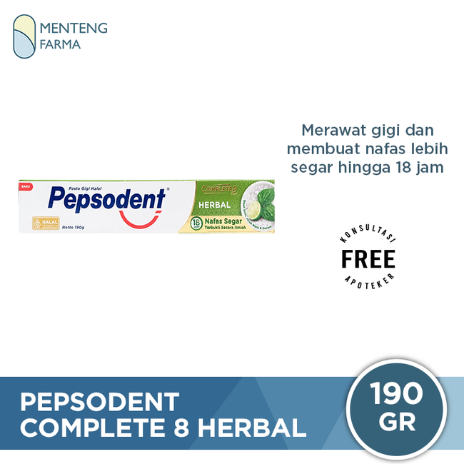 Pepsodent Complete 8 Herbal 190 Gr - Pasta Gigi Herbal dengan Ekstrak Daun Sirih