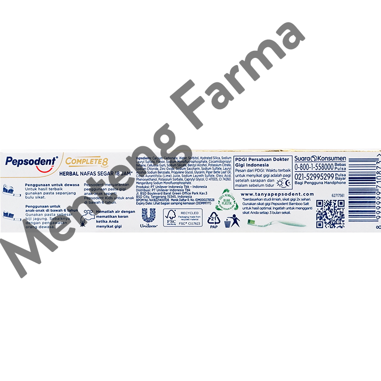 Pepsodent Complete 8 Herbal 190 Gr - Pasta Gigi Herbal dengan Ekstrak Daun Sirih