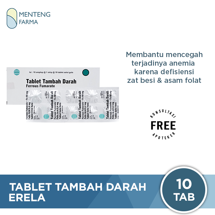 Tablet Tambah Darah Erela 10 Tablet - Suplemen Zat Besi dan Asam Folat