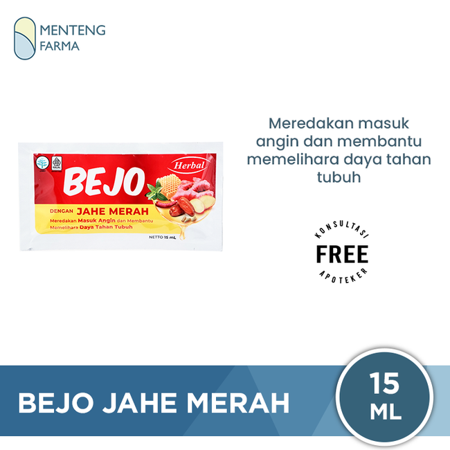 Bejo Jahe Merah Sachet 15 mL - Sirup Herbal Untuk Masuk Angin Dengan Ekstrak Jahe Merah