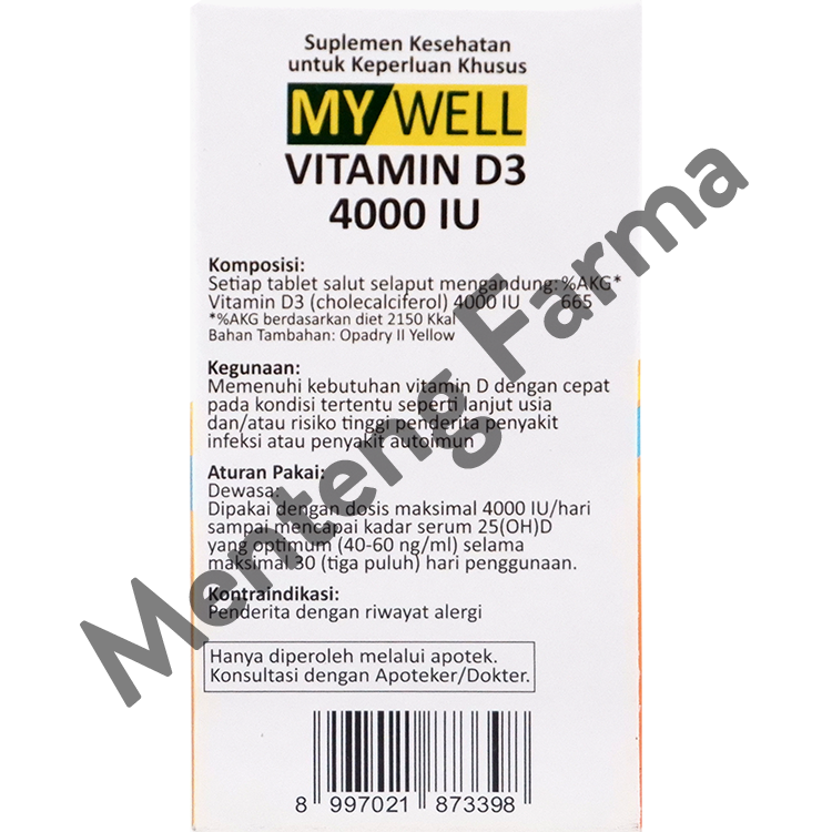 My Well Vitamin D3 4000 IU 20 Tablet - Suplemen Vitamin D3