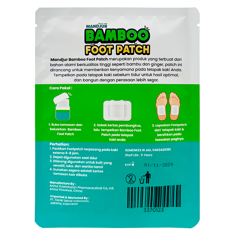 Mandjur Bamboo Foot Patch - Koyo Detox Kaki Bamboo Isi 2 Pcs