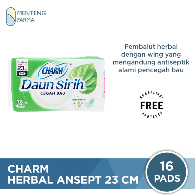 Charm Pembalut Herbal Ansept+ 23 cm 16 Pads - Pembalut Herbal 23 cm