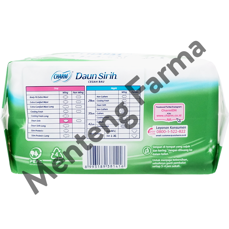 Charm Pembalut Herbal Ansept+ 23 cm 16 Pads - Pembalut Herbal 23 cm