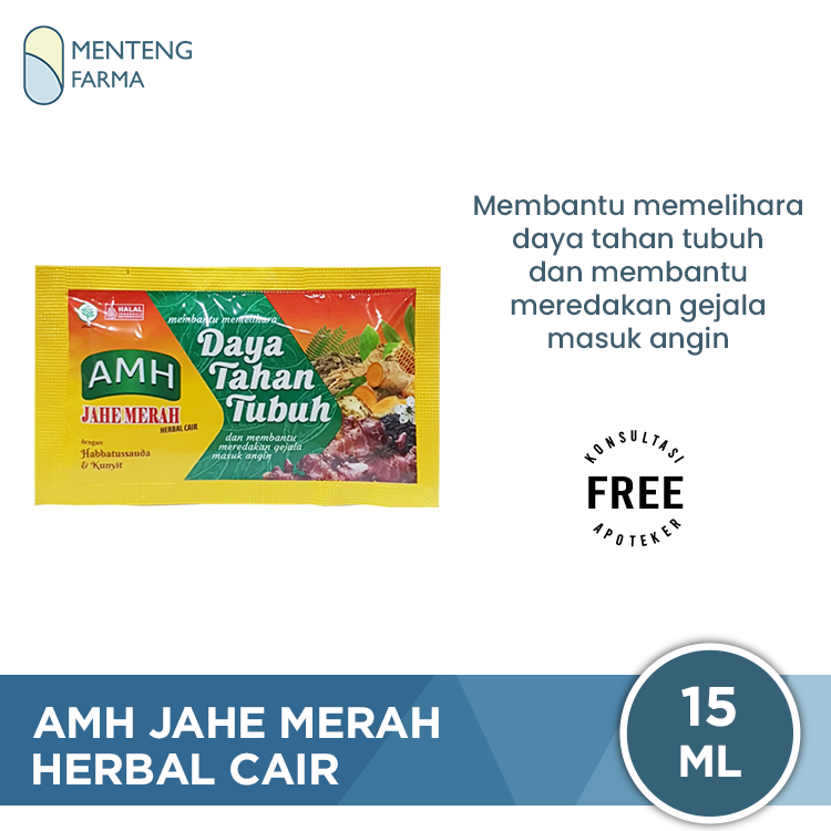 AMH Jahe Merah Herbal Cair Sachet 15 mL - Meredakan Gejala Masuk Angin