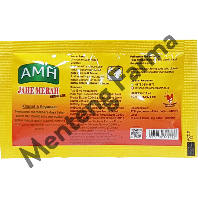 AMH Jahe Merah Herbal Cair Sachet 15 mL - Meredakan Gejala Masuk Angin