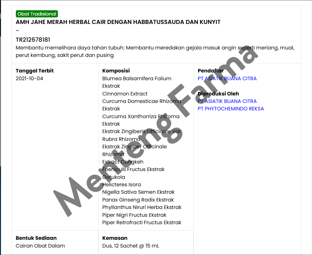 AMH Jahe Merah Herbal Cair Sachet 15 mL - Meredakan Gejala Masuk Angin