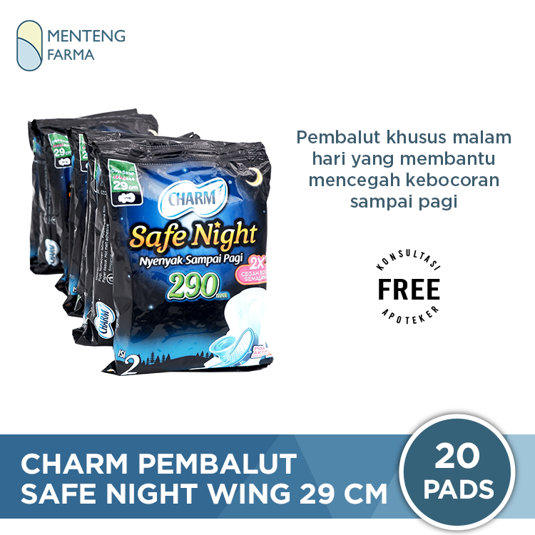 Charm Pembalut Safe Night 29 cm Wing Renceng 10 Sachet - Pembalut Malam Hari