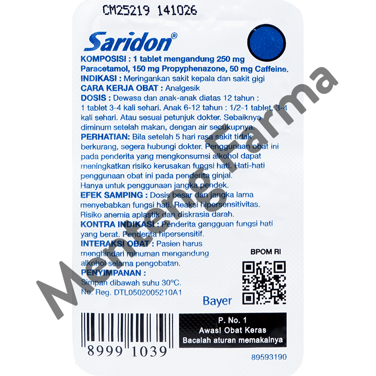 Saridon 4 Tablet - Obat Sakit Kepala dan Sakit Gigi