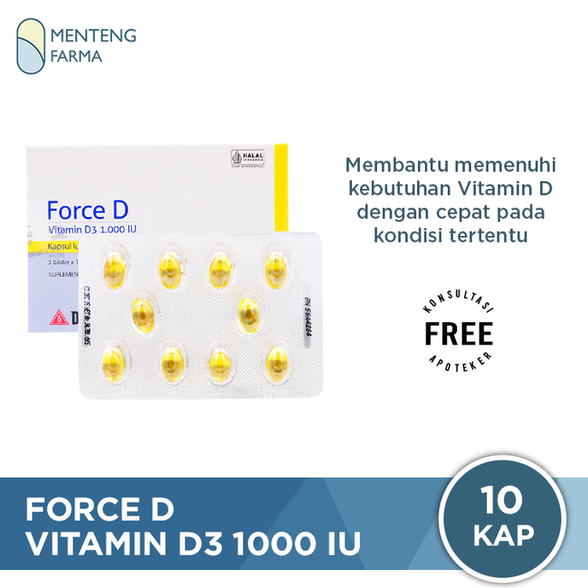 Force D Vitamin D3 1000 IU 10 Kapsul Lunak - Suplemen Vitamin D3