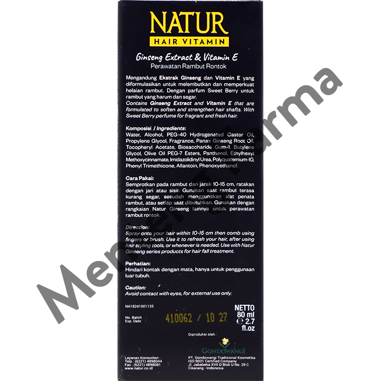 Natur Hair Vitamin Ginseng Extract & Vitamin E 80 ML - Vitamin Semua Jenis Rambut
