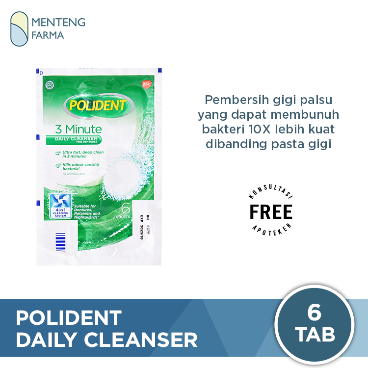 Polident Daily Cleanser 6 Tablet - Pembersih Gigi Palsu