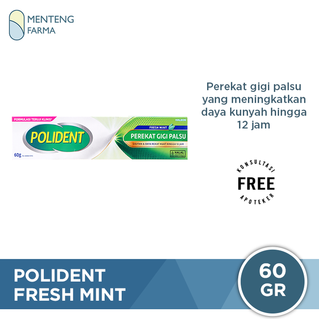 Polident Perekat Gigi Palsu Fresh Mint 60 Gr - Perekat Gigi Palsu