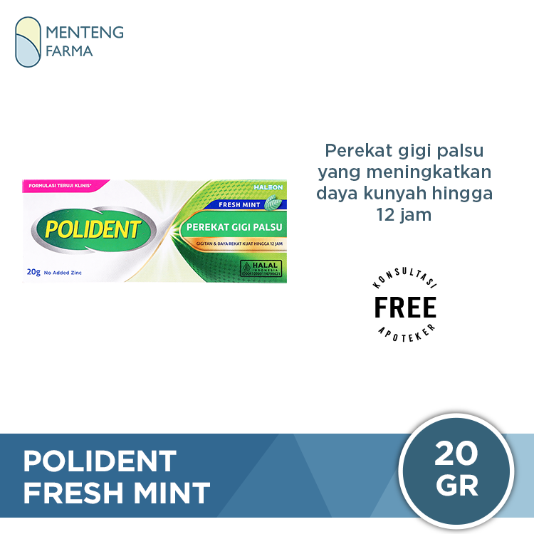 Polident Perekat Gigi Palsu Fresh Mint 20 Gr - Perekat Gigi Palsu
