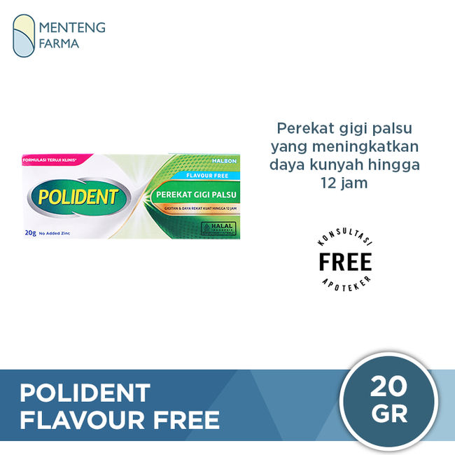 Polident Perekat Gigi Palsu Flavour Free 20 Gr - Perekat Gigi Palsu