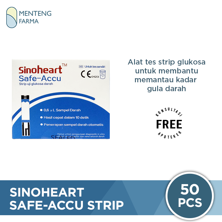 Sinoheart Safe-Accu Strip Uji Gula Darah 50 Pcs - Tes Strip Gula Darah