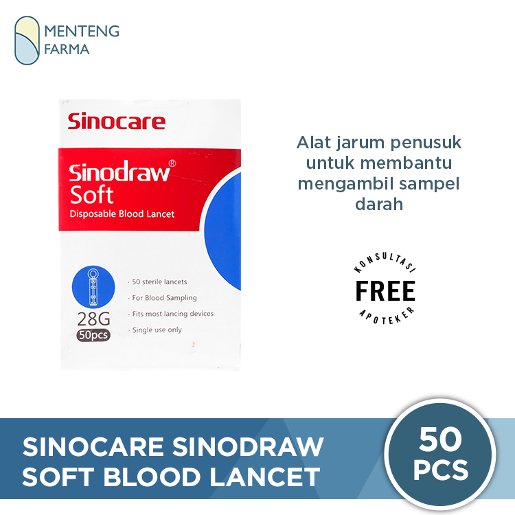 Sinocare Sinodraw Soft Blood Lancet 28G 50 Pcs - Jarum Lancet Steril