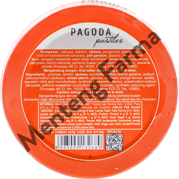 Pagoda Pastiles Rasa Jeruk 20 Gram - Permen Pelega Tenggorokan