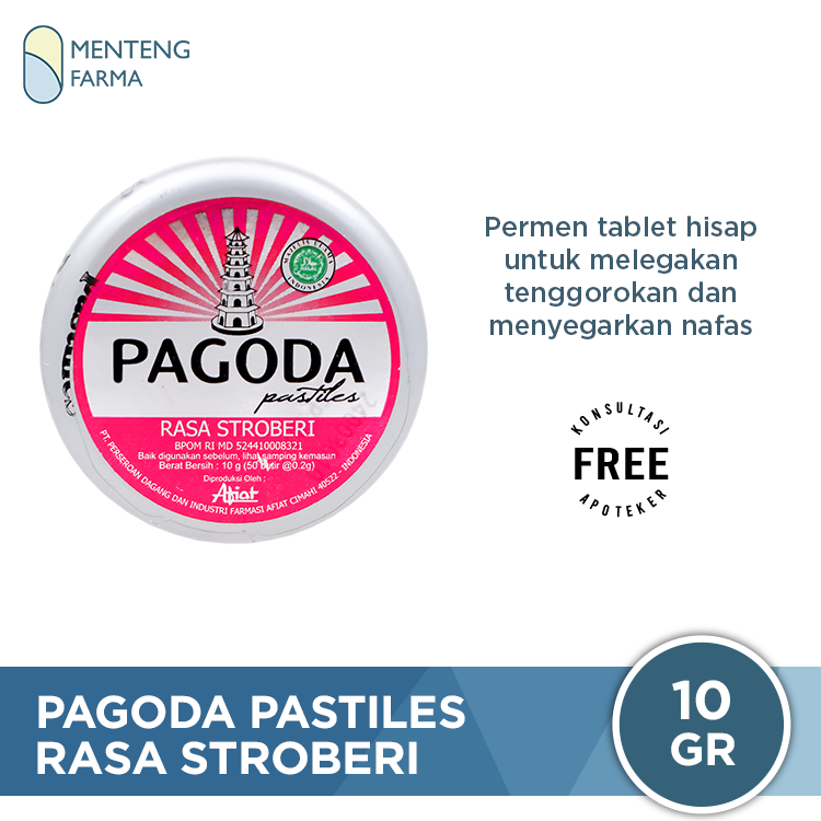 Pagoda Pastiles Rasa Stroberi 10 Gram - Permen Pelega Tenggorokan