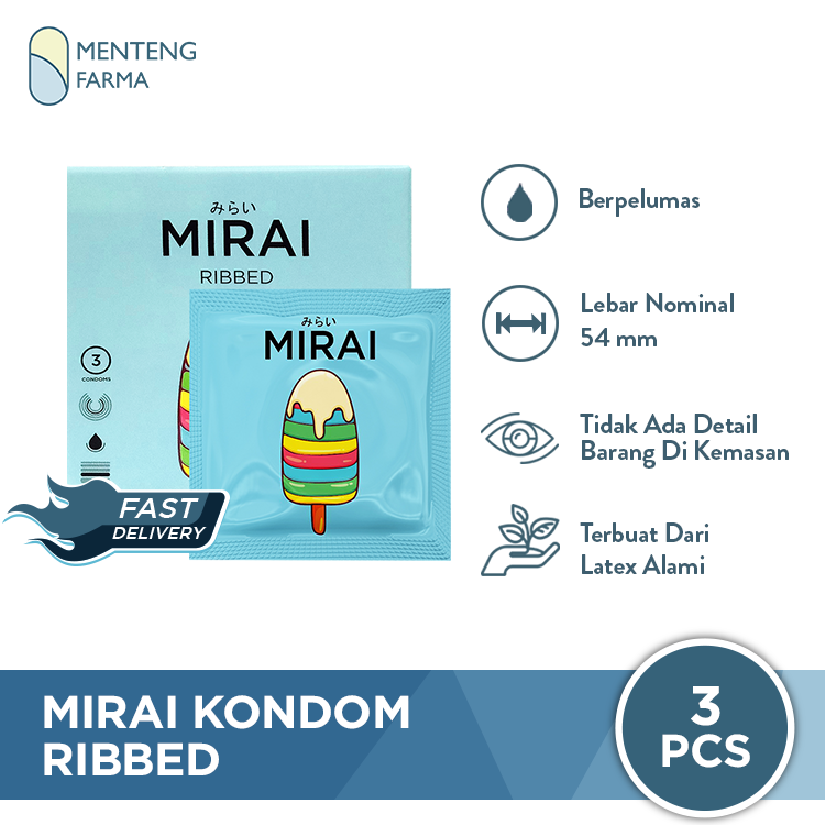 Kondom Mirai Ribbed 3 Pcs - Tekstur Garis Garis Halus