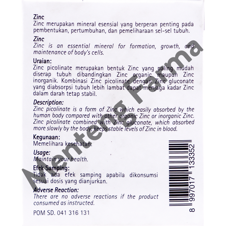 Zinc Picolinate and Gluconate 30 Kapsul - Suplemen Kesehatan