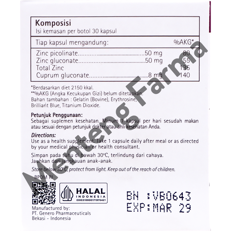 Zinc Picolinate and Gluconate 30 Kapsul - Suplemen Kesehatan