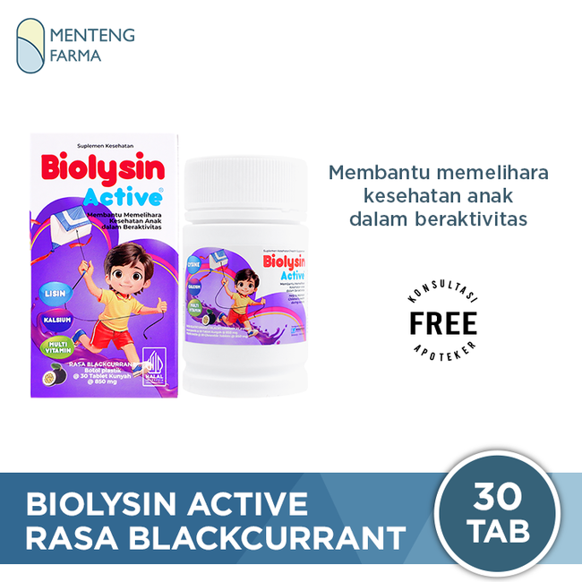 Biolysin Active Rasa Blackcurrant 30 Tablet Kunyah - Tablet Multivitamin Anak