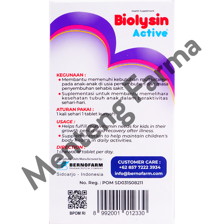 Biolysin Active Rasa Blackcurrant 30 Tablet Kunyah - Tablet Multivitamin Anak