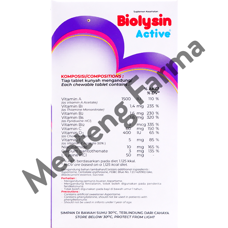 Biolysin Active Rasa Blackcurrant 30 Tablet Kunyah - Tablet Multivitamin Anak