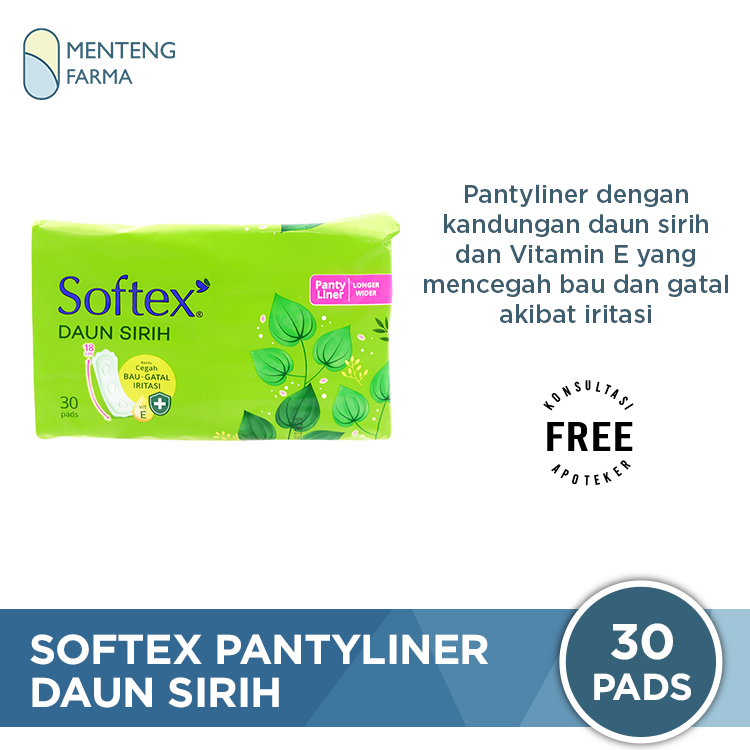 Softex Daun Sirih Pantyliner Longer Wider 30 Pads - Mencegah Bau dan Gatal Iritasi