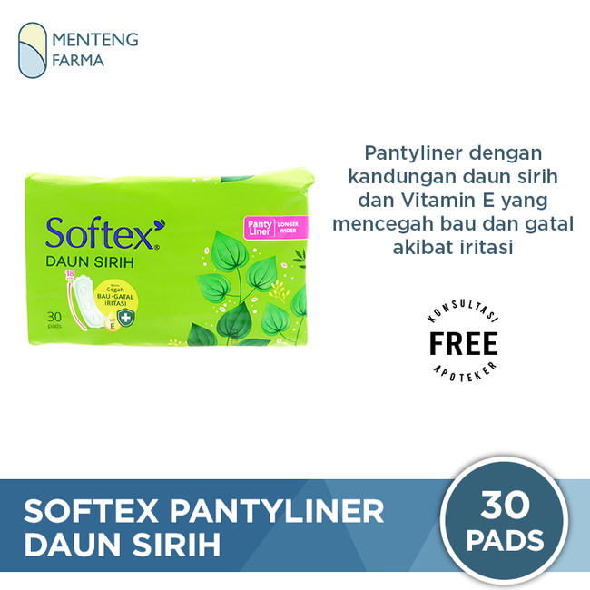 Softex Daun Sirih Pantyliner Longer Wider 30 Pads - Mencegah Bau dan Gatal Iritasi