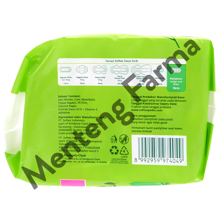 Softex Daun Sirih Pantyliner Longer Wider 30 Pads - Mencegah Bau dan Gatal Iritasi