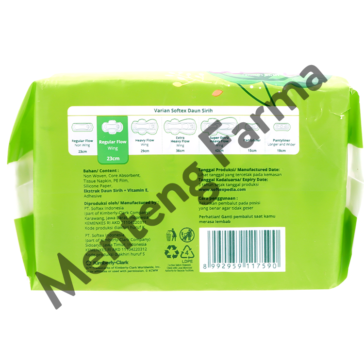 Softex Daun Sirih Wing 23 cm 20 Pads - Mencegah Bau dan Gatal Iritasi