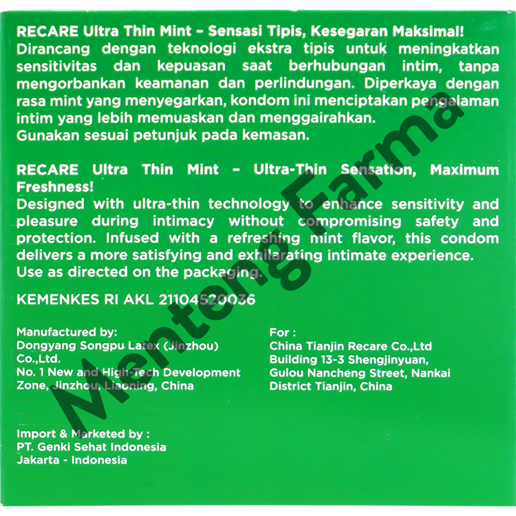 Kondom Recare Ultra Thin 3 pcs - Super Tipis & Nyaman Dipakai
