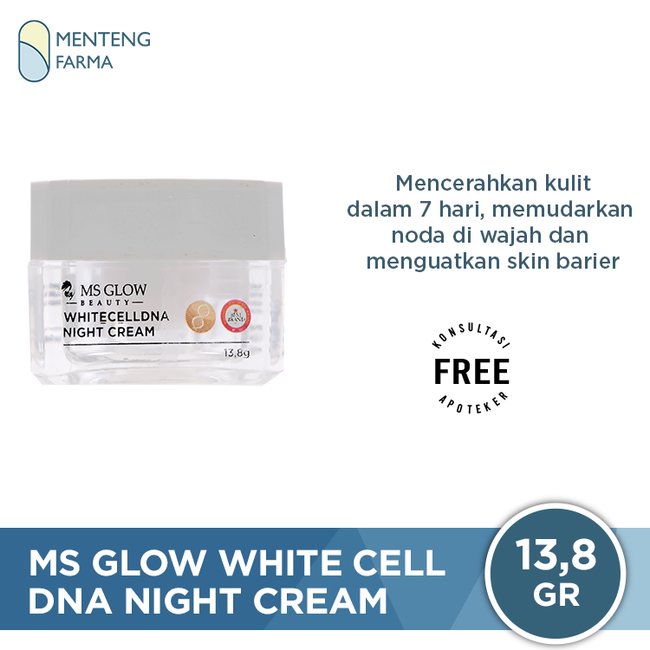 MS Glow White Cell DNA Night Cream 13,8 Gr - Krim Malam Dengan Nanoencapsulation Mencerahkan Dalam 7 Hari