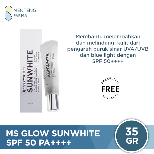 MS Glow Sun white SPF 50PA++++ 35 Gr - Melindungi dari Sinar UVA & UVB
