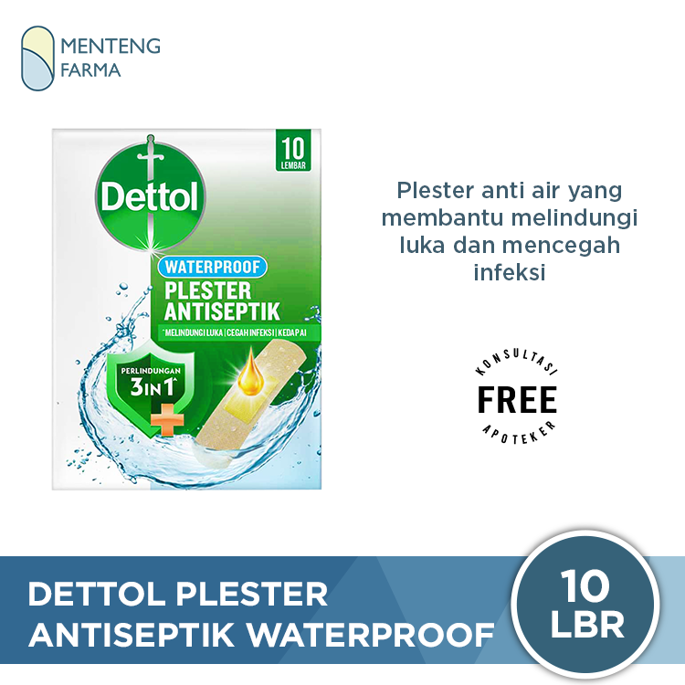 Dettol Plester Luka Antiseptik Waterproof 10 Lembar - Plester Anti Air Cegah Infeksi