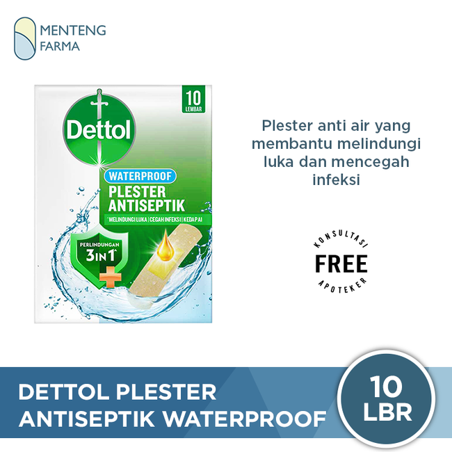 Dettol Plester Luka Antiseptik Waterproof 10 Lembar - Plester Anti Air Cegah Infeksi