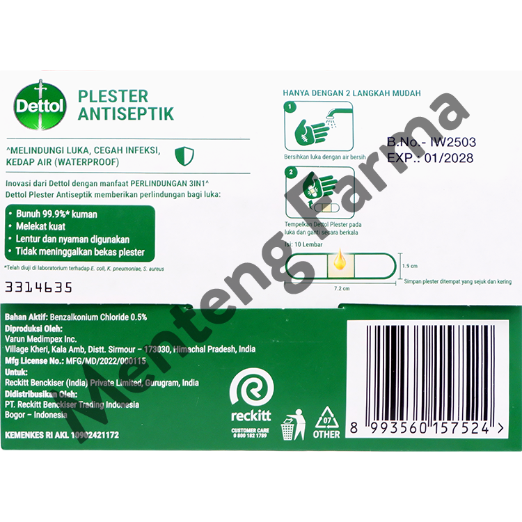 Dettol Plester Luka Antiseptik Waterproof 10 Lembar - Plester Anti Air Cegah Infeksi
