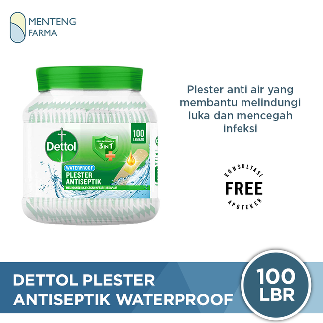 Dettol Plester Luka Antiseptik Waterproff 100 Lembar - Plester Anti Air Cegah Infeksi
