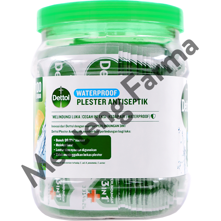 Dettol Plester Luka Antiseptik Waterproff 100 Lembar - Plester Anti Air Cegah Infeksi