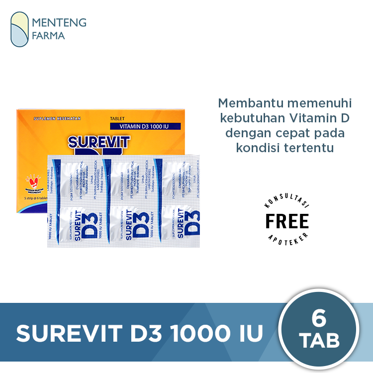 Surevit D3 1000 IU 6 Tablet - Suplemen Vitamin D3